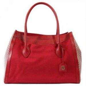 Tory Burch Savannah Canvas East West Tote Bag Red Purse